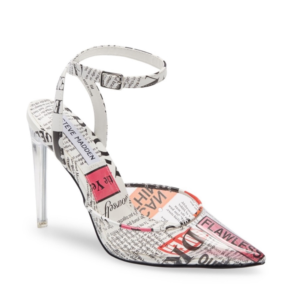 Maddenalessi Newspaper heels by Steve Madden